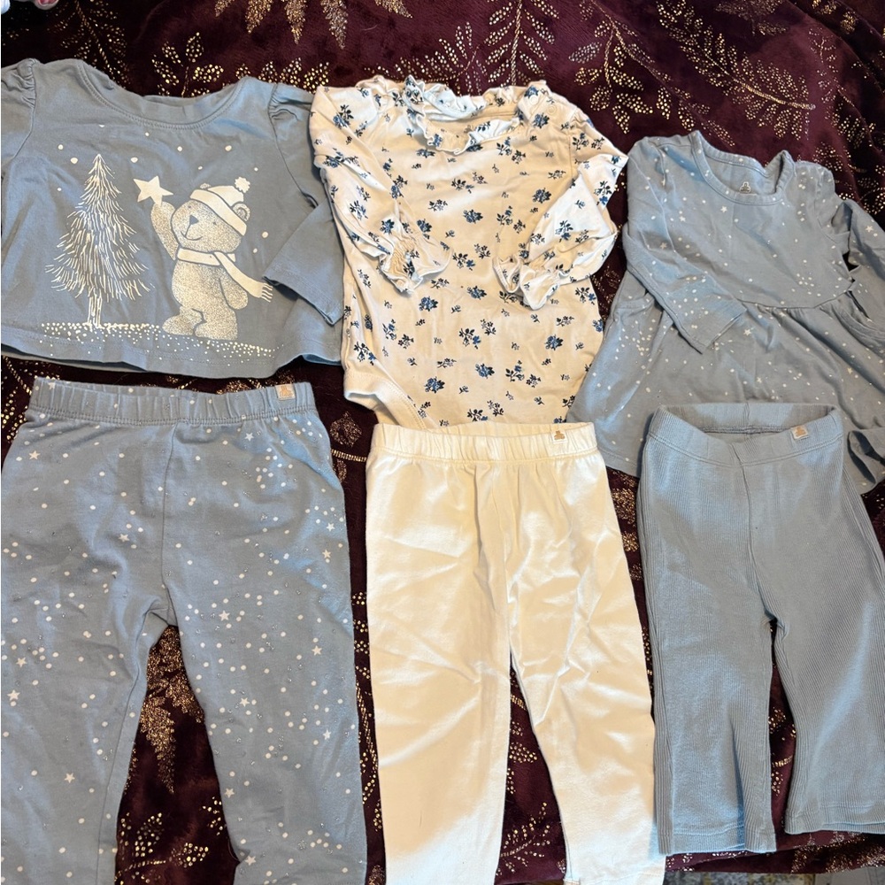 GAP Kids Pajama Set in Blue and White with Bear Design